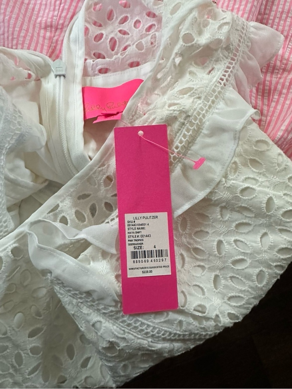 Lilly Pulitzer Maya Shift Dress Pink White Eyelet Size 4 NWT - Picture 12 of 12